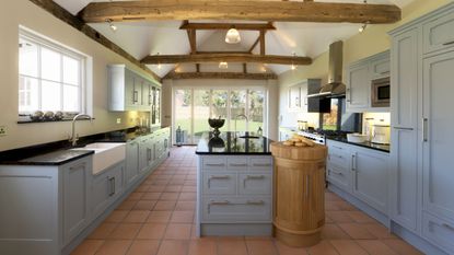 a beautiful farmhouse kitchen in a fully restored and rebuilt farm