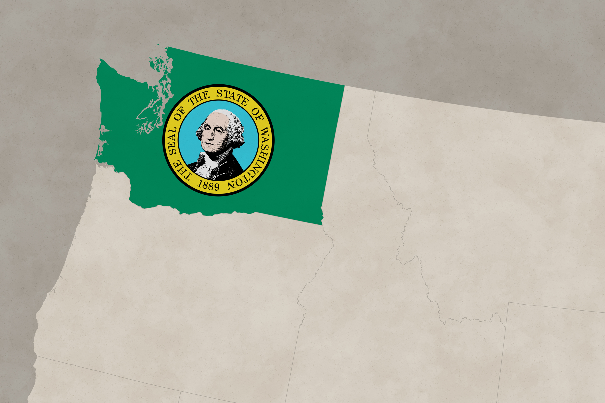 Map and flag of the state of Washington