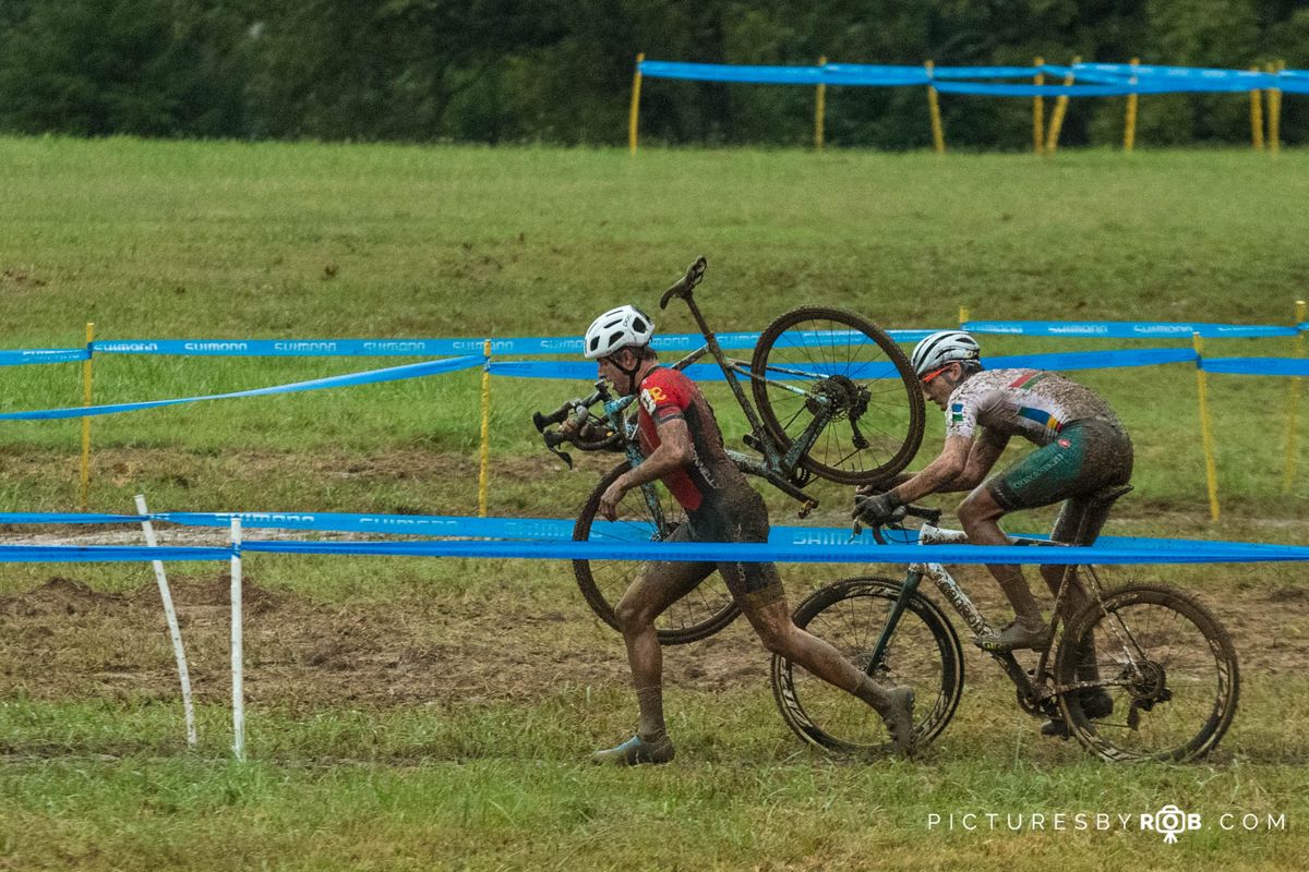 The race victory would ultimately come down to Gage Hecht (Donnelly Aevolo) choosing to run several sections that Curtis White (Cannondale p/b Cyclocrossworld) rode.