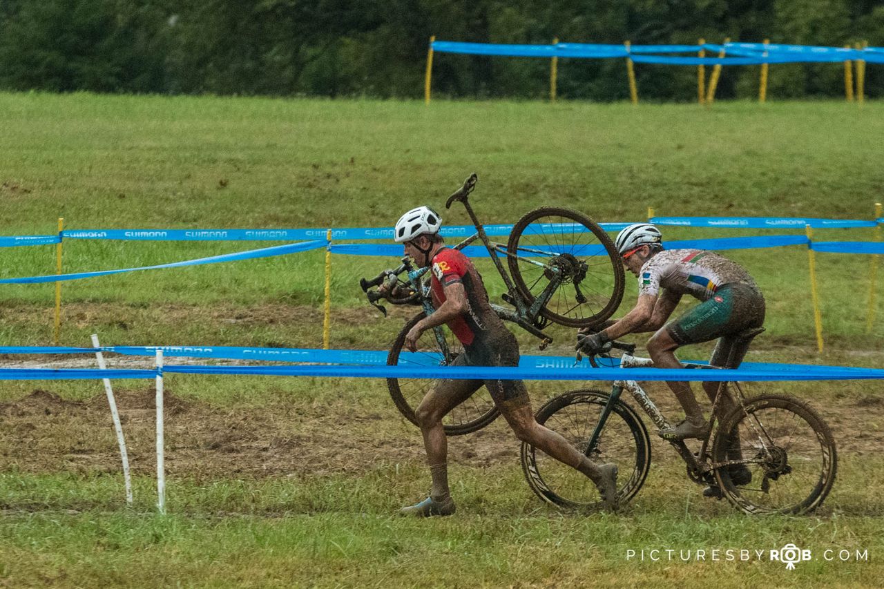 The race victory would ultimately come down to Gage Hecht (Donnelly Aevolo) choosing to run several sections that Curtis White (Cannondale p/b Cyclocrossworld) rode.