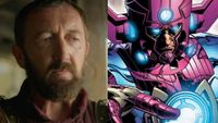 Ralph Ineson in Willow side by side with a comic shot of Galactus
