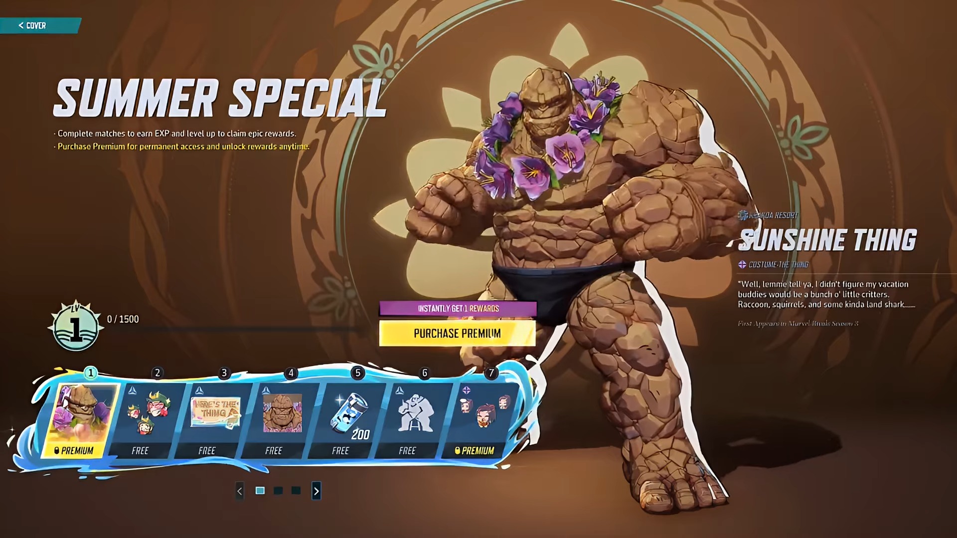 The Thing Summer skin shown in the mini event pass rewards screen