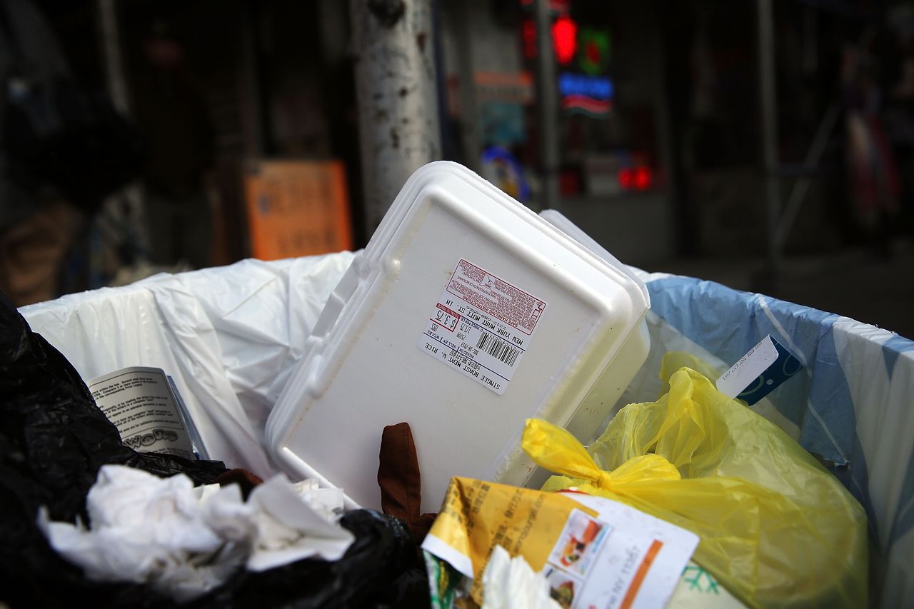 styrofoam take-out container. 