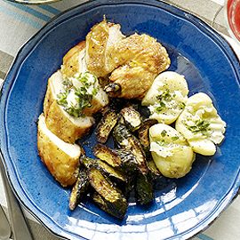 Chicken supremes with lemon thyme butter and baked courgettes-feel good recipes-woman and home