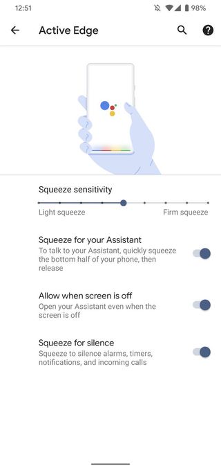 Active Edge settings for the Pixel 4