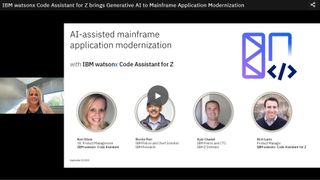 A webinar, with host images, on Generative AI for mainframe application modernization