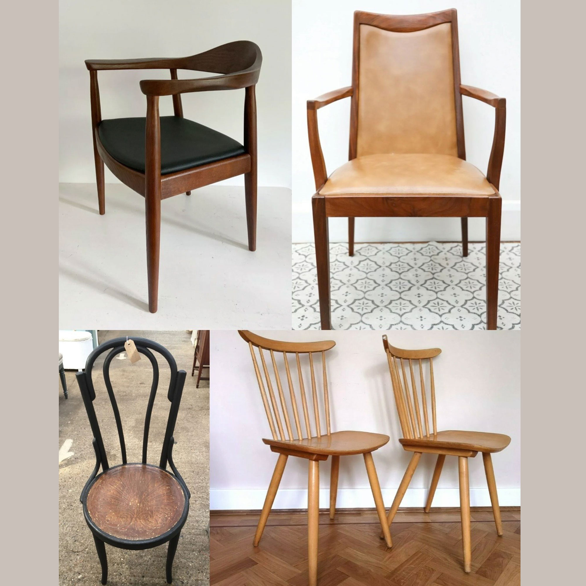 four types of wooden chairs on inspiration boards