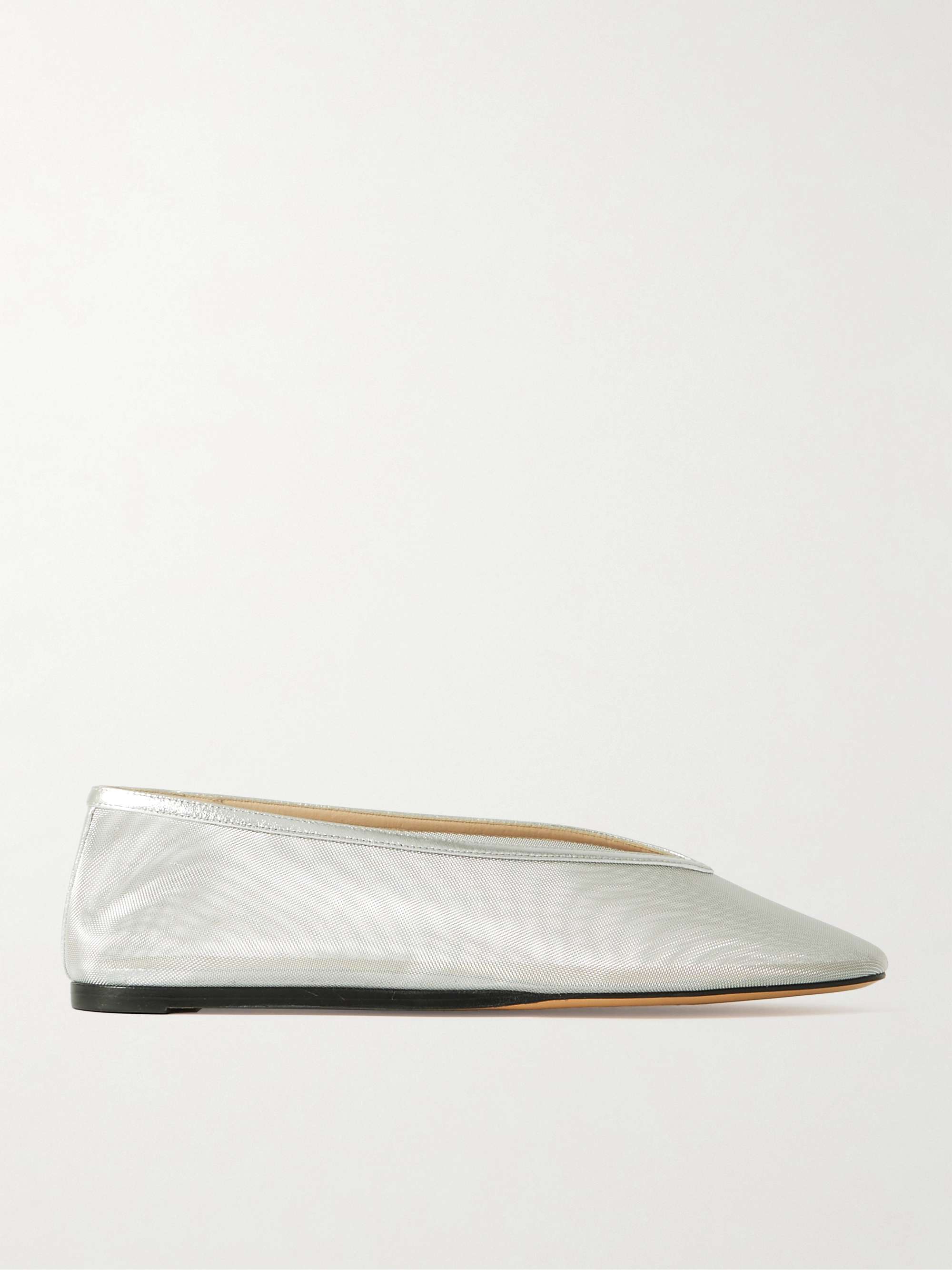 Luna Metallic Leather-Trimmed Mesh Ballet Flats