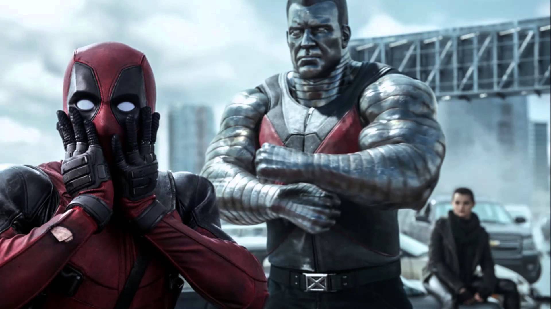 Deadpool gasps at the camera in 2018's Deadpool movie