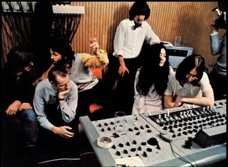 The Beatles in the studio with Yoko Ono and George Martin