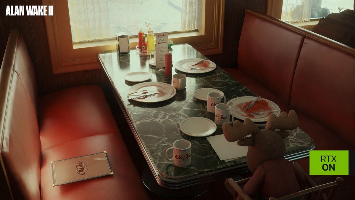 Screenshot of diner table in Alan Wake 2