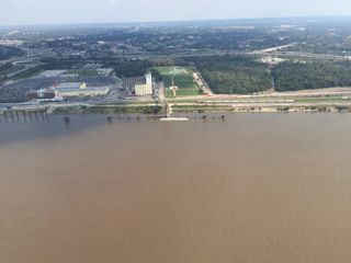 The Mississippi River viewed from the top of the Gateway Arch in St. Louis.