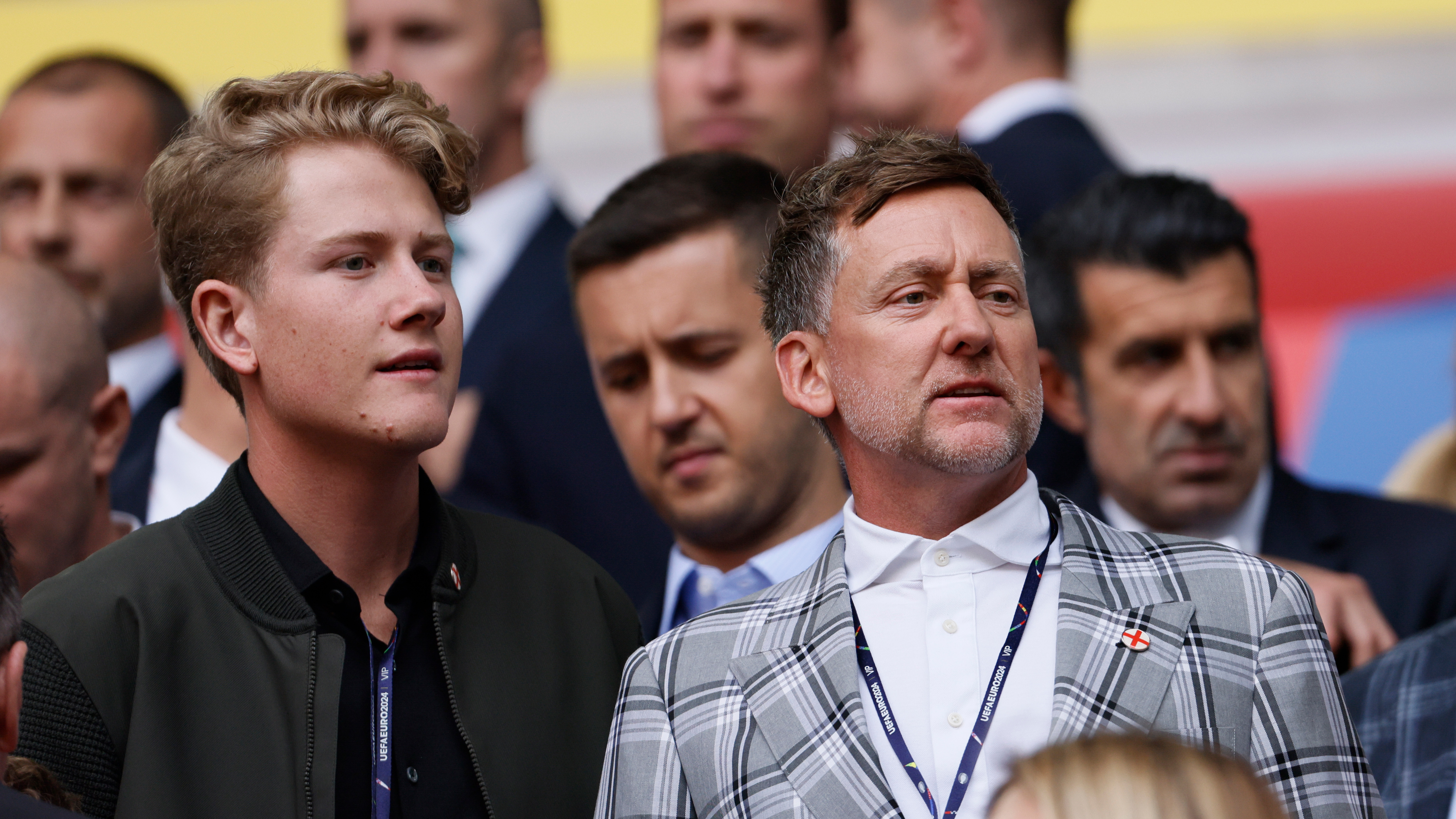 Luke Poulter (left) and Ian Poulter look on during the 2024 European Football Championship