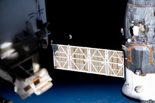 A view of a partial lunar eclipse seen from the International Space Station, on May 26, 2021.