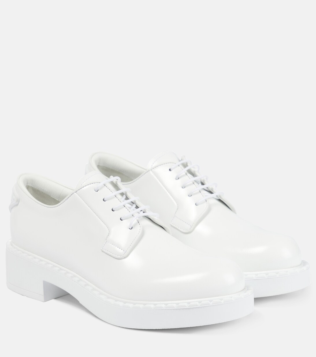 Leather Derby Shoes in White - Prada