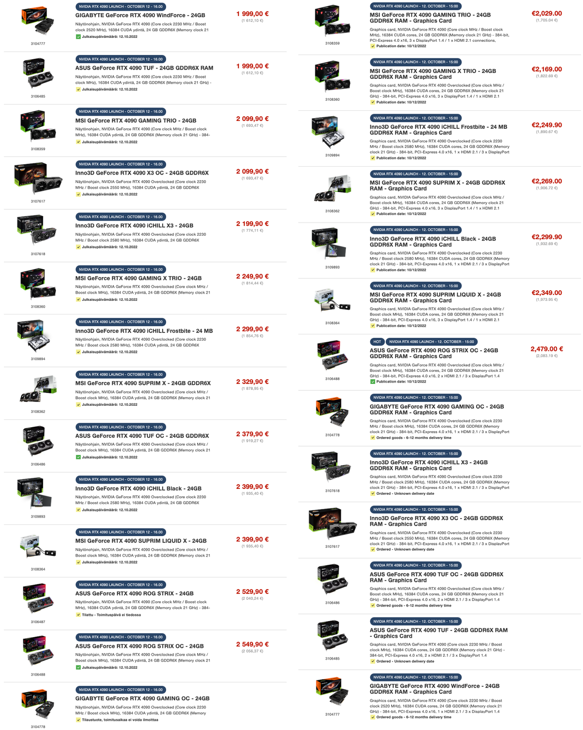 Custom Nvidia GeForce RTX 4090 Listed At European Retailers for up to € ...