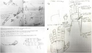 These are the initial conceptual sketches of the prosthetic hand Samantha Caddauan created as part of a Science Research course at Yorktown High School.