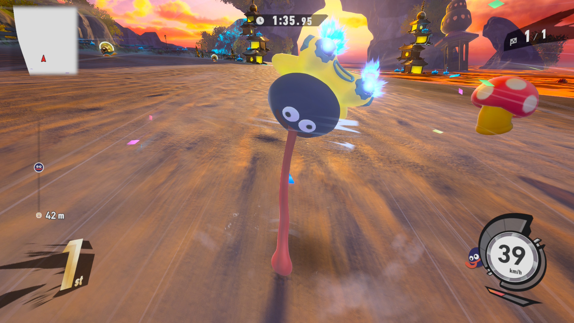 Gooey does a spin attack in Kirby Air Riders