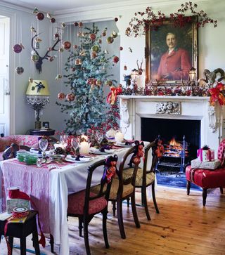 Christmas dining table in Cumbrian farmhouse