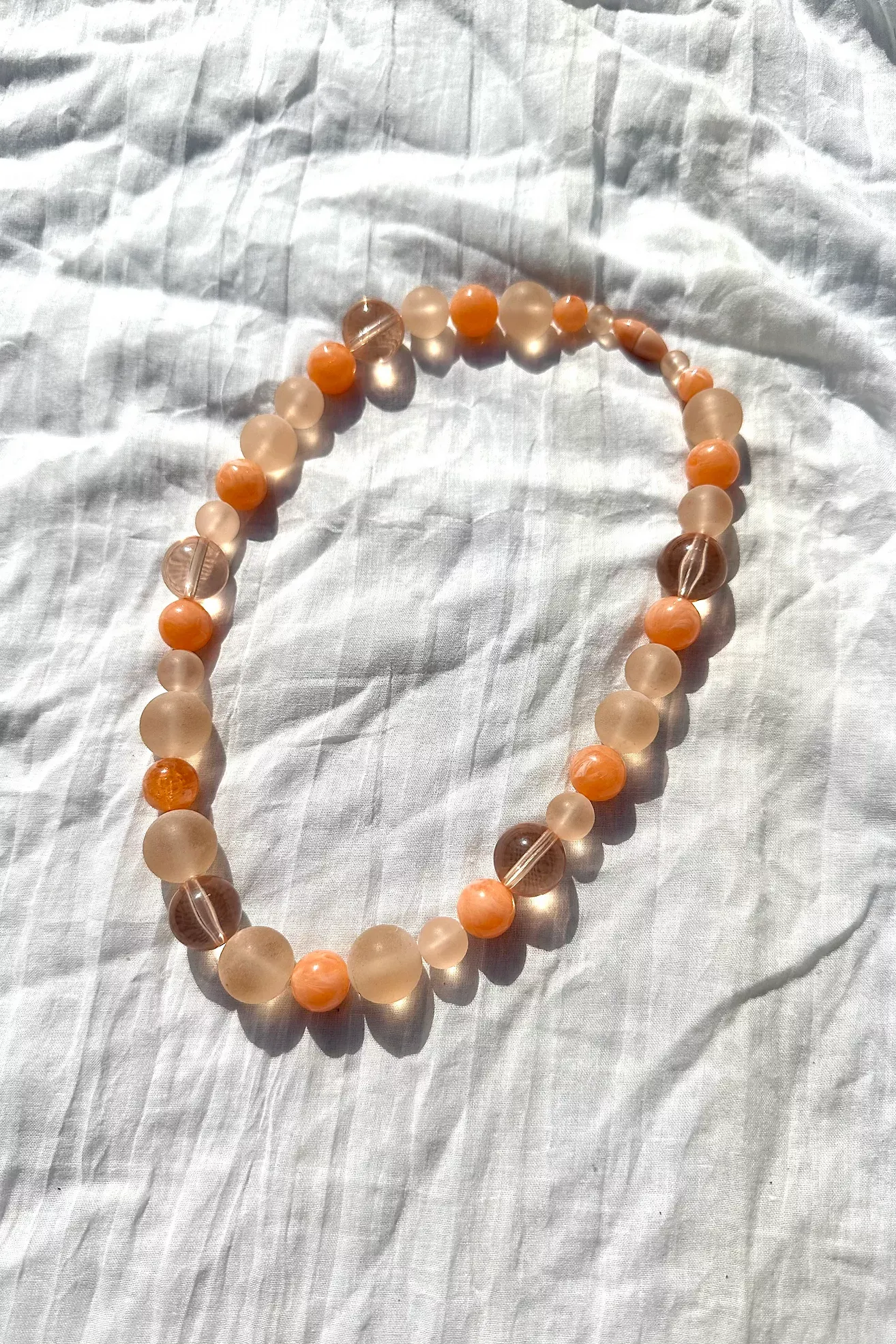 Vintage Peach Pastel Moonglow Bead Necklace Selected by Cherry
