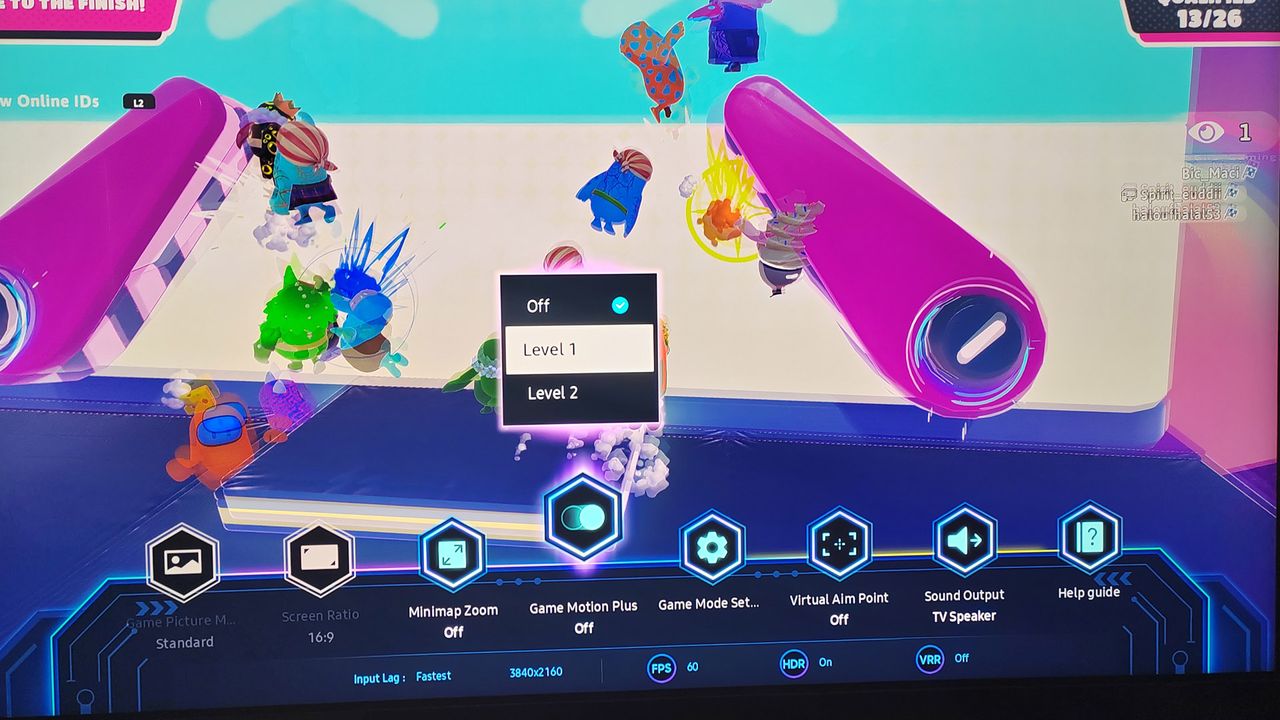 Samsung QN85C game motion plus control settings menu