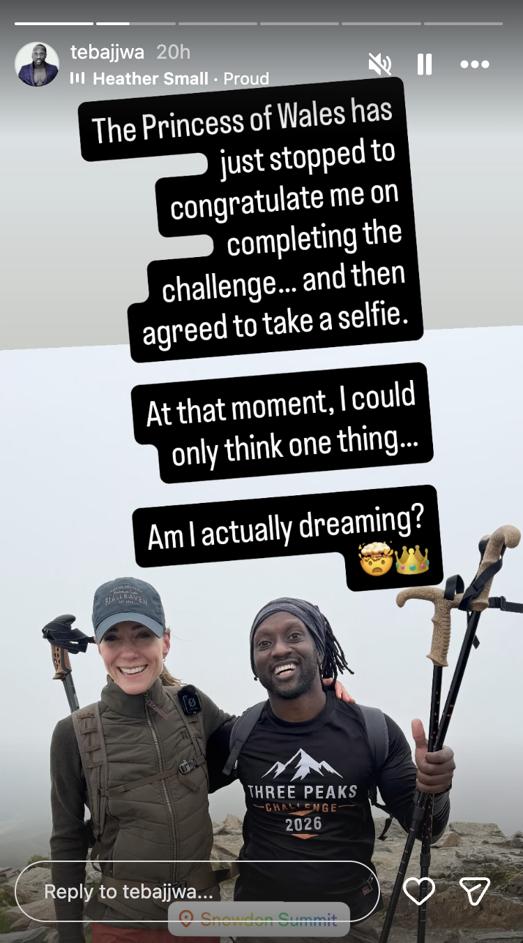 Princess Kate posing with hiker Phillip Tebajjwa