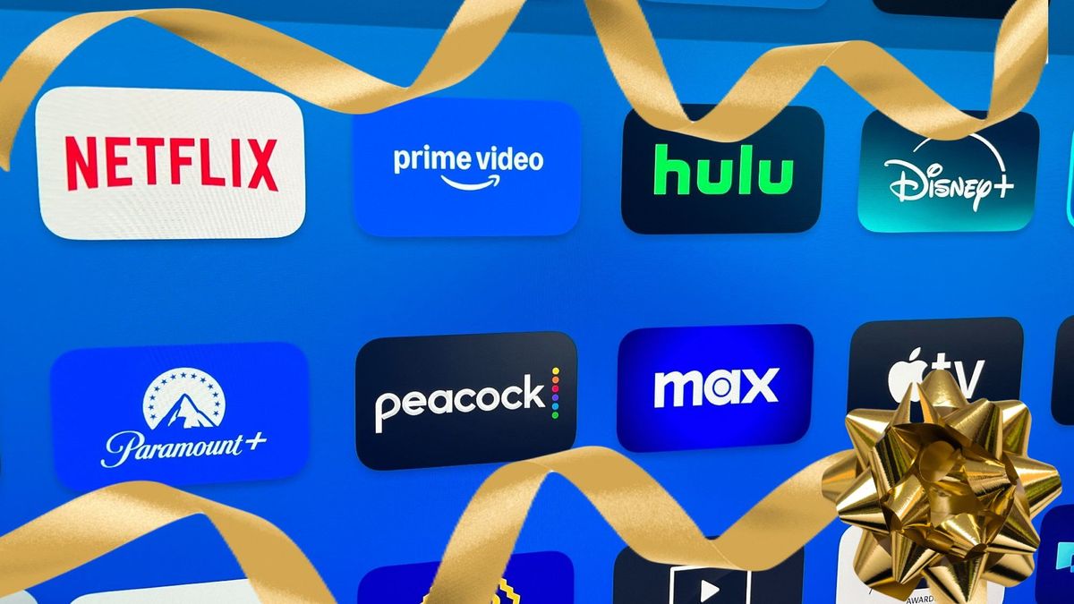 Streaming service apps with gift ribbons and bow