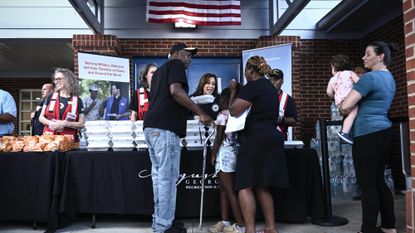 Vice President Kamala Harris hands out food in Augusta, Georgia