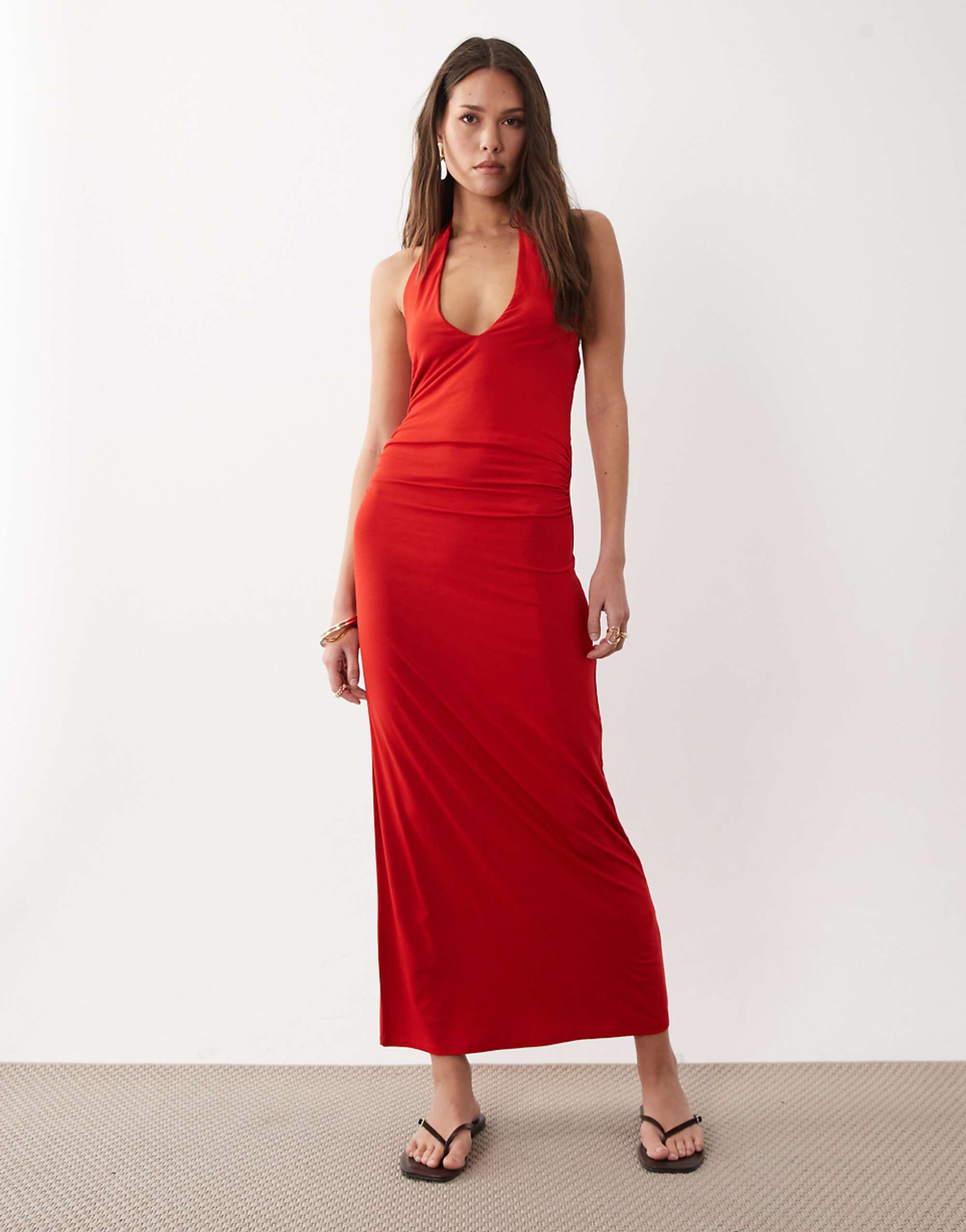 Asos Design Tie Back Halter Neck Midaxi Dress in Red