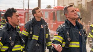 Kenneth Choi, Oliver Stark and Peter Krause in the “May Day” episode of 9-1-1