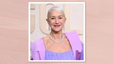 Helen Mirren at the 81st Golden Globe Awards held at the Beverly Hilton Hotel on January 7, 2024 in Beverly Hills, California/ in a pink template