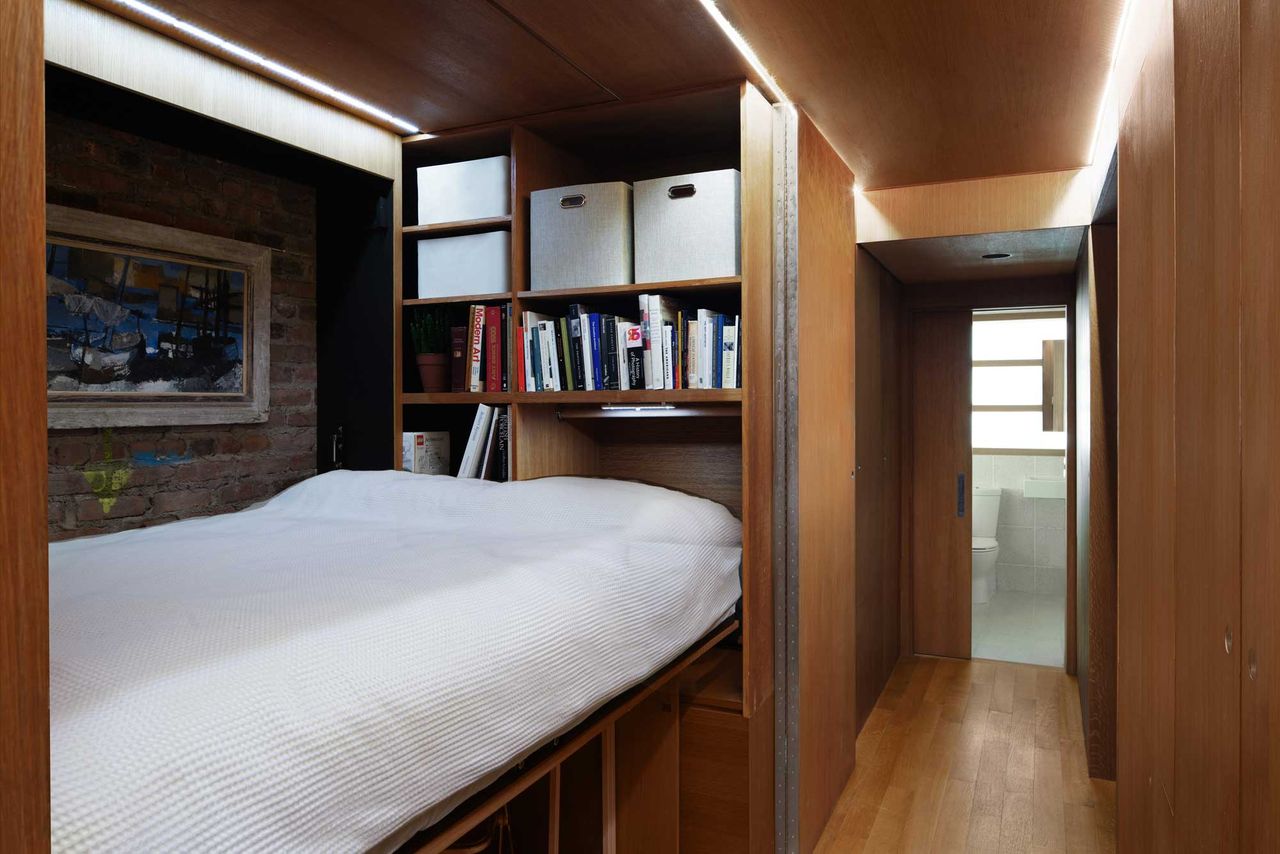Transformative space is used as a fold-out bed