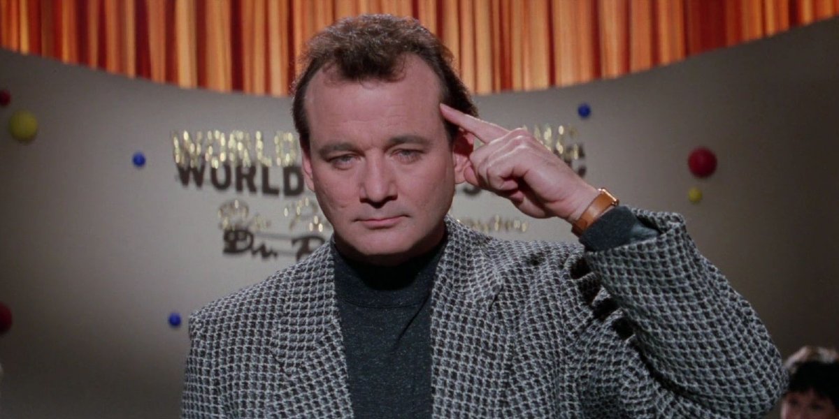 Bill Murray trying to send psychic messages to the audience in Ghostbusters II.