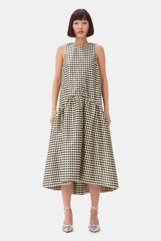 Shiny Check Jacquard Midi Dress