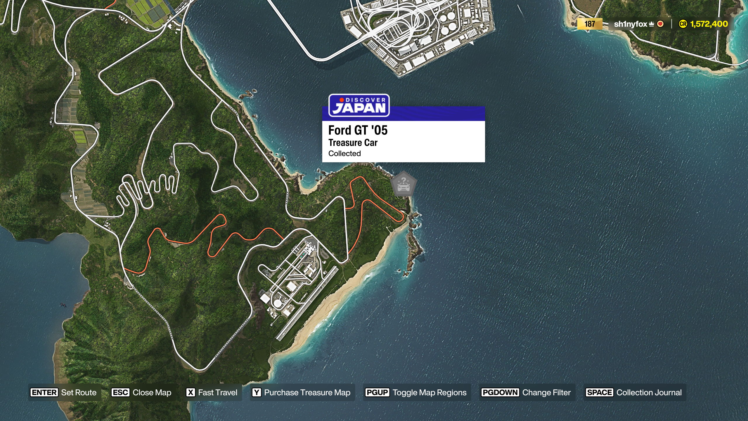 Map location of the Ford GT Treasure Car in Forza Horizon 6.