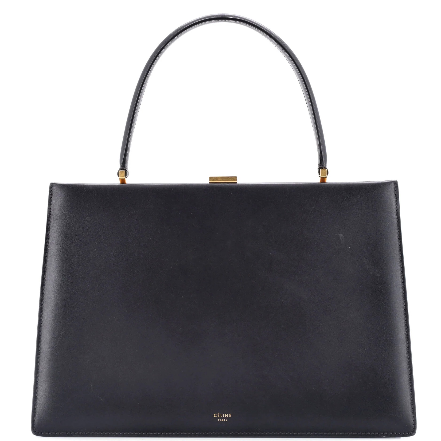 Clasp Top Handle Bag Leather Medium