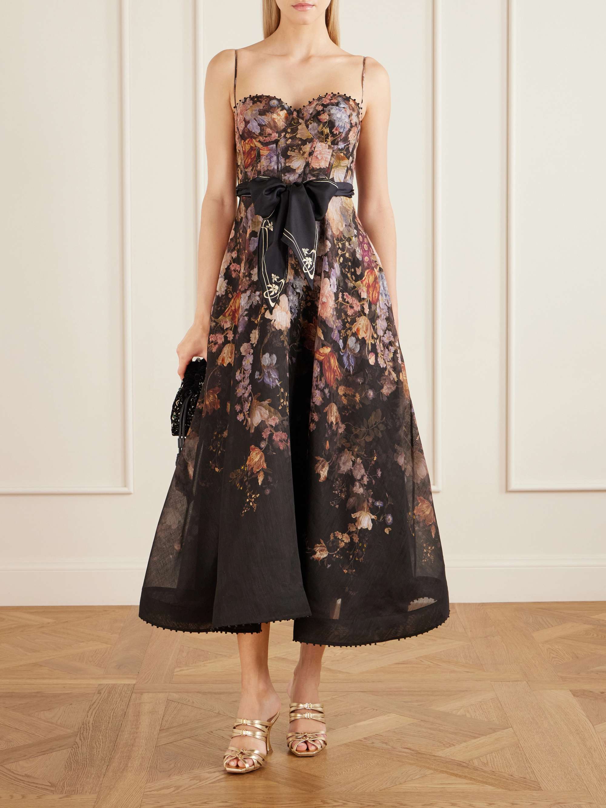 Valiant Floral-Print Linen and Silk-Blend Corset Maxi Dress