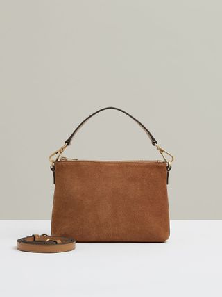 Leather and Suede Double-Strap Bag in Tan