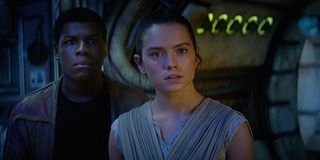 Rey and Finn hearing about the Jedi in Star Wars: The Force Awakens