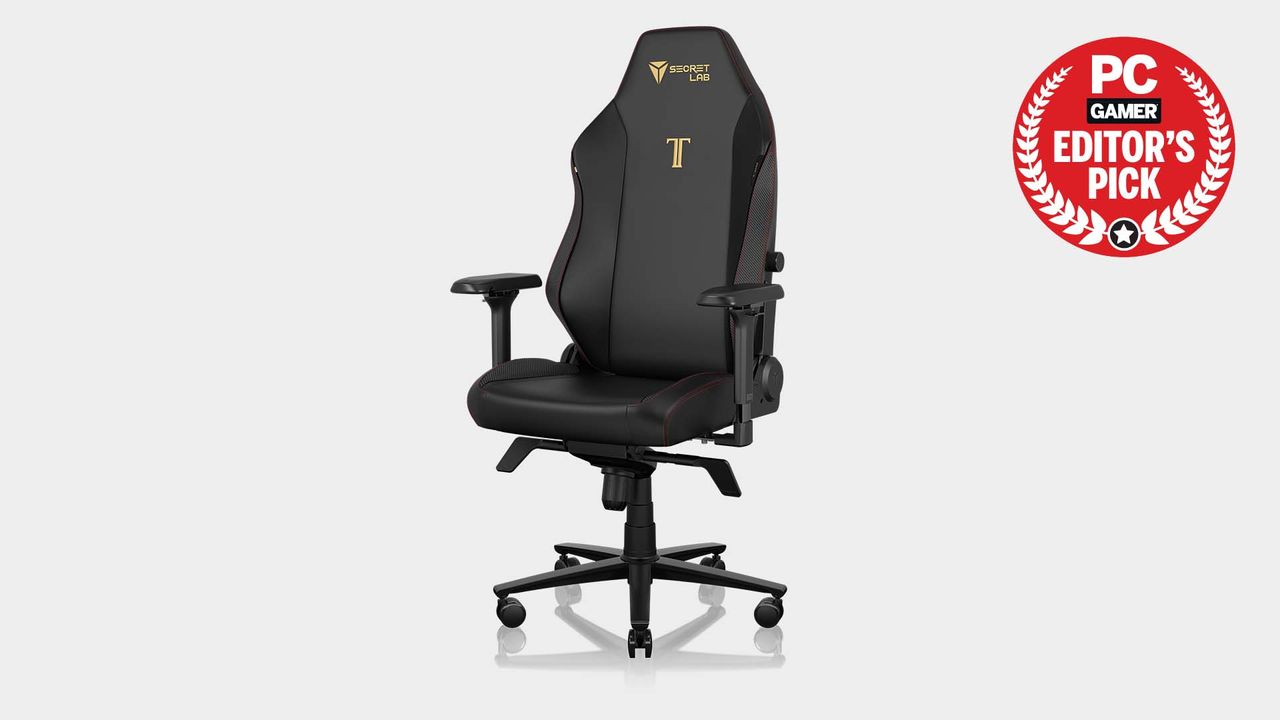 Secretlab Titan Evo 2022 gaming chair on a grey background at various 360&deg; angles.