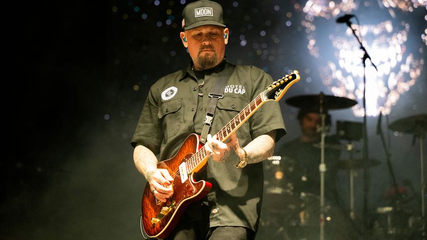Benji Madden performing live with Suhr guitar, shot by Scott Dudelson