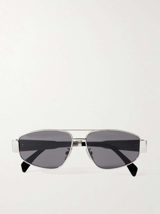 Triomphe Aviator-Style Silver-Tone and Acetate Sunglasses