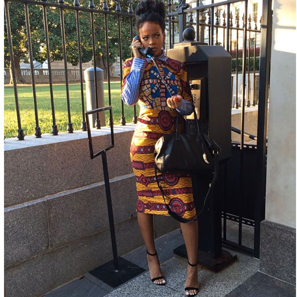 Rihanna wearing Stella Jean at White House