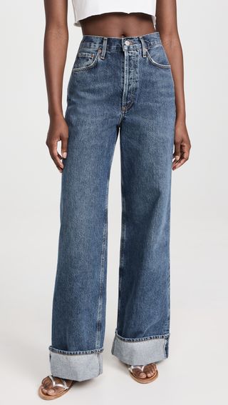 Dame-Jeans mit weitem Bein und hohem Bund