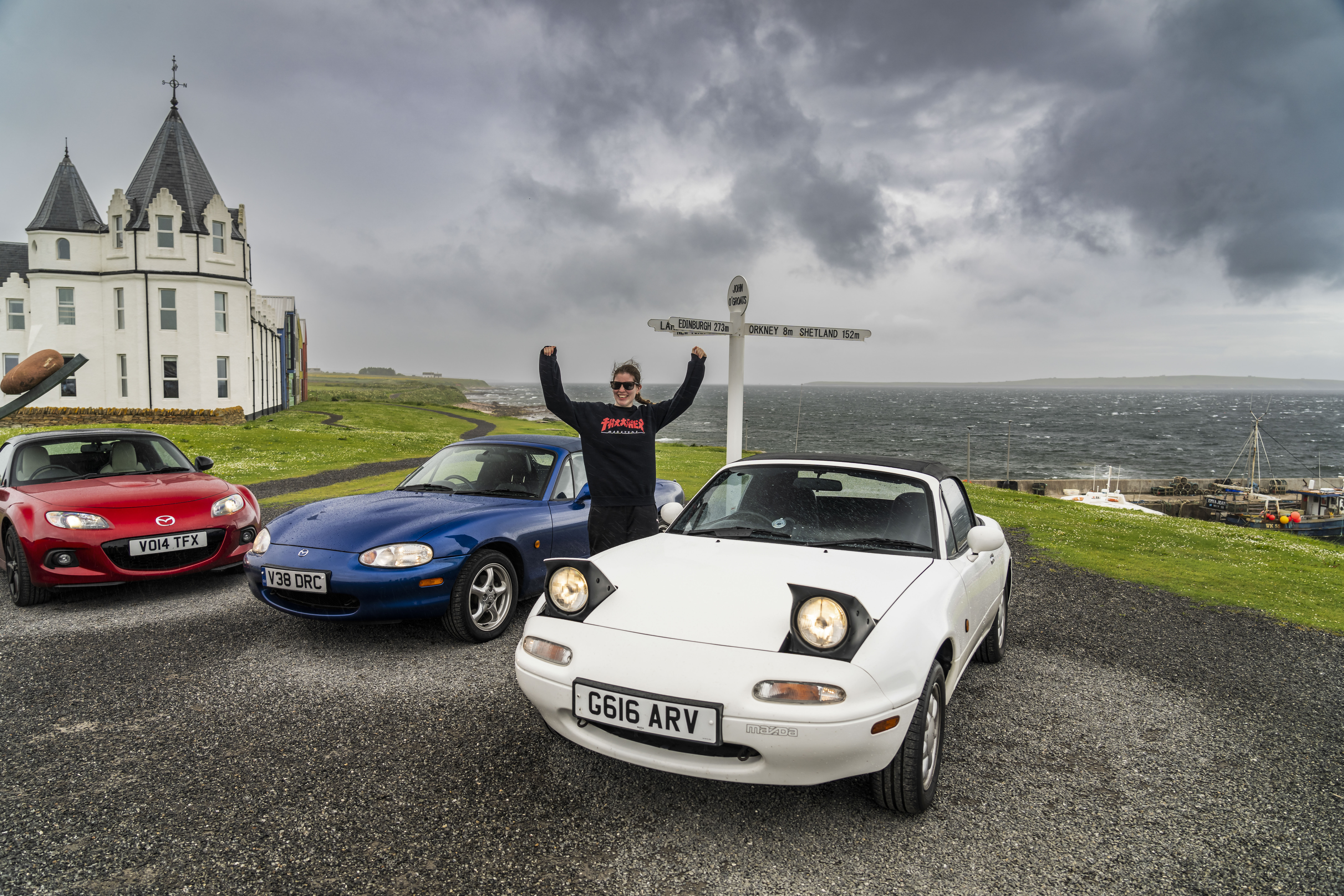 A mazda MX5, zooming through great britain