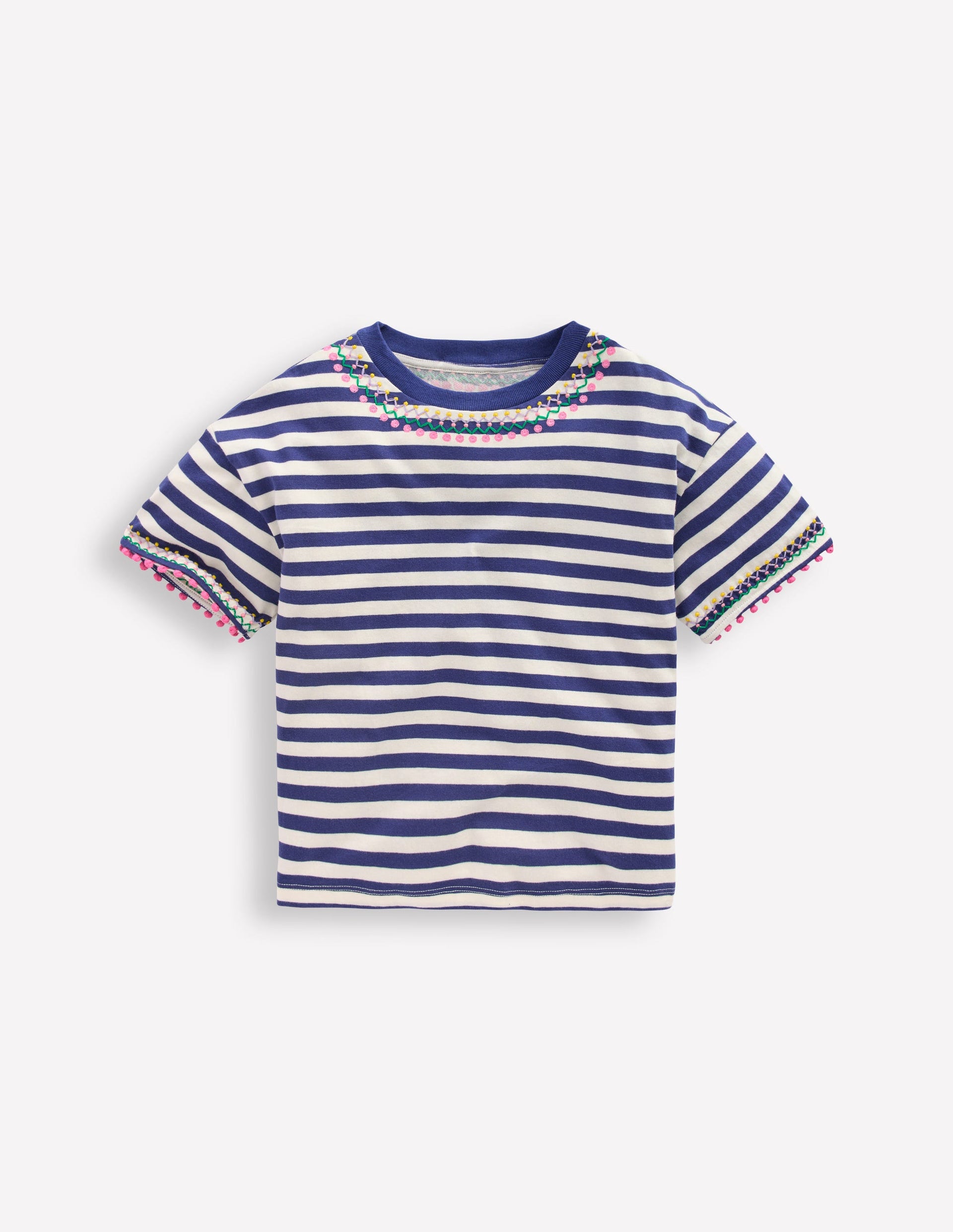 Relaxed Embroidered T-Shirt-Navy Stripe