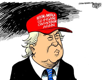 Political cartoon U.S. 2016 election Donald Trump Make America Great Again Facebook