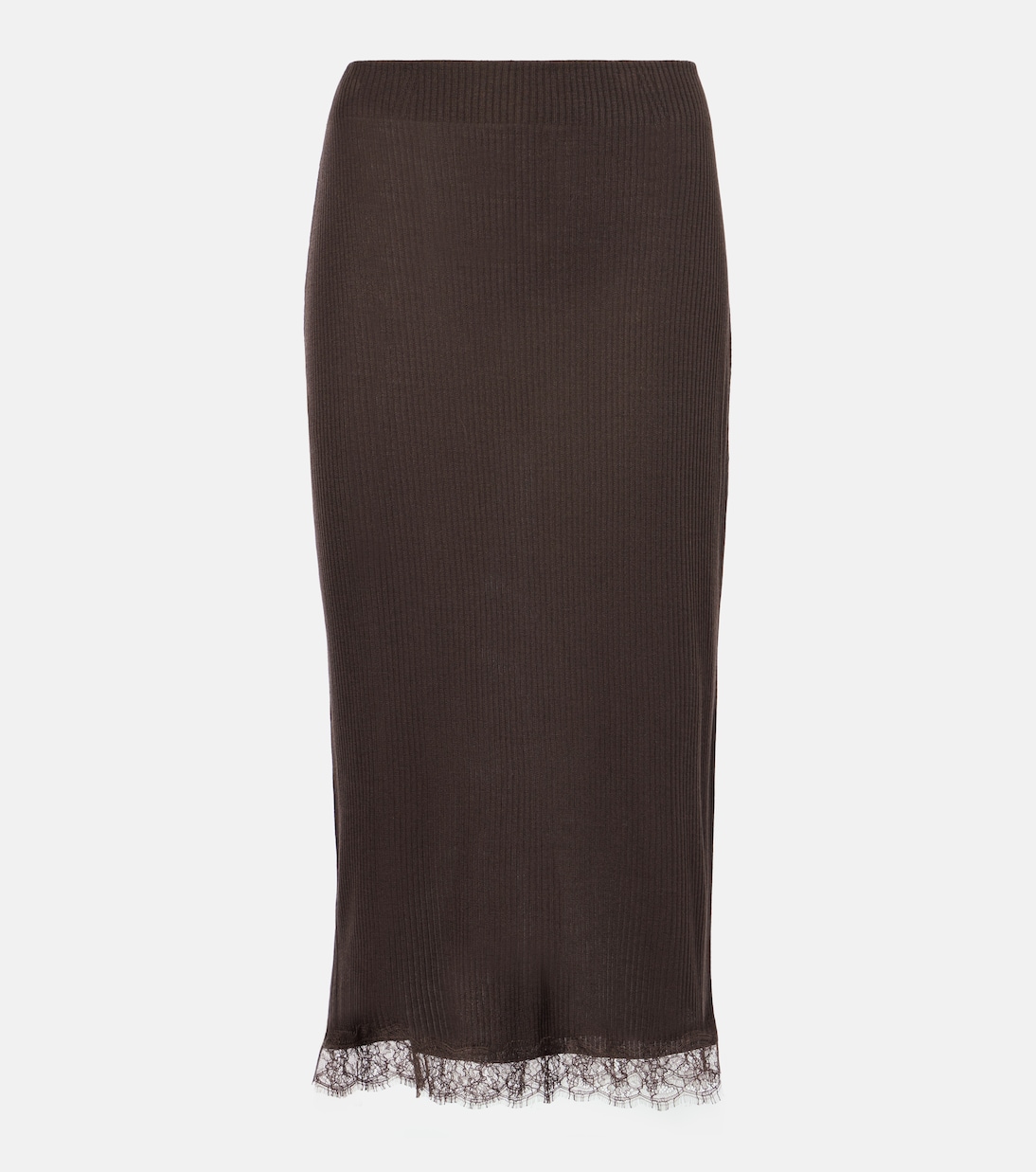 Indira Lace-Trimmed Silk-Blend Midi Skirt