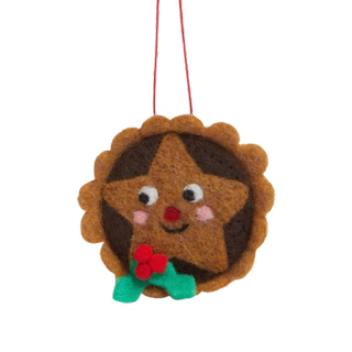 Brown Felt Mince Pie Christmas Bauble