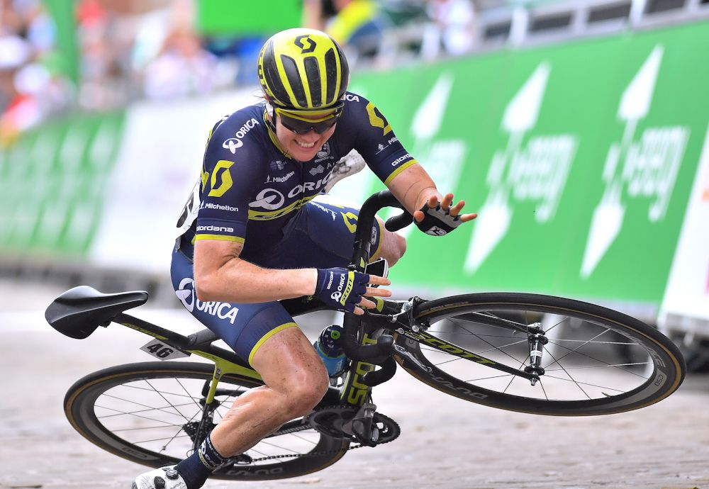 Sarah Roy (Orica-Scott) shows the effort after winning stage 4 at the Women's Tour